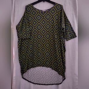 Lula Roe Geometric Patterned Women's Top - Lime Green, Purple And Blue